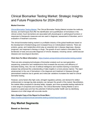 Clinical Biomarker Testing Market: Investment Opportunities and Market Projectio