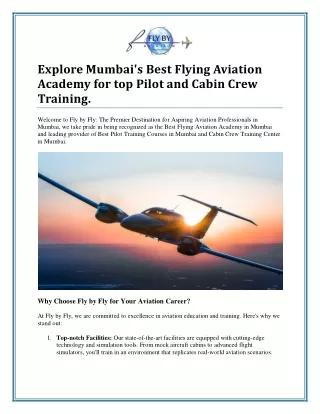 Best Flying Aviation Academy for top Pilot and Cabin Crew Training