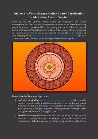 Diploma in Vastu Shastra Online Course Certification for Mastering Ancient Wisdom