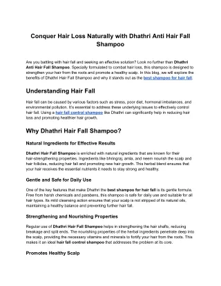 Conquer Hair Loss Naturally with Dhathri Hair Fall Shampoo