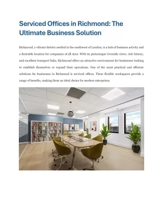 Serviced Offices in Richmond - The Ultimate Business Solution