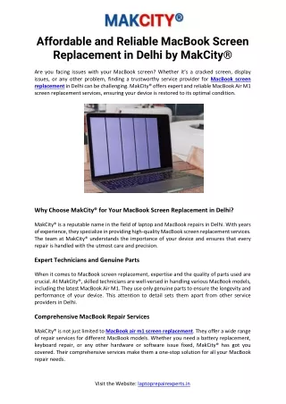 Affordable and Reliable MacBook Screen Replacement in Delhi by