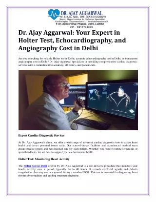 Cardiac Care: Holter, Echocardiography Test, and Angiography Cost in Delhi