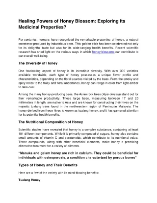 Healing Powers of Honey Blossom_ Exploring its Medicinal Properties
