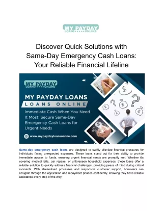 Secure Same-Day Emergency Cash Loans with My Payday Loans Online for Quick Solut