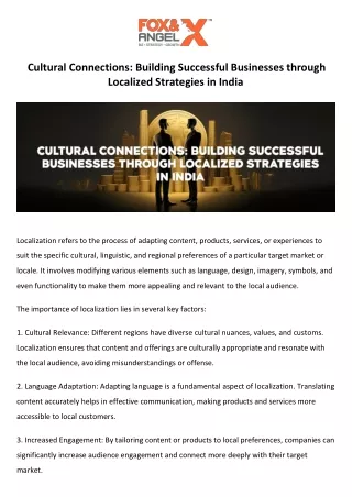 Cultural Connections Building Successful Businesses through Localized Strategies in India