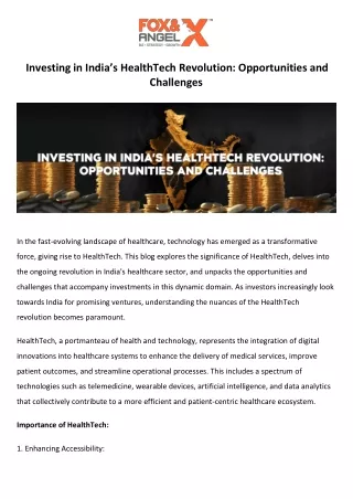 Investing in India’s HealthTech Revolution Opportunities and Challenges