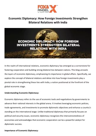 Economic Diplomacy How Foreign Investments Strengthen Bilateral Relations with India