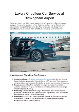 Luxury Chauffeur Car Service at Birmingham Airport