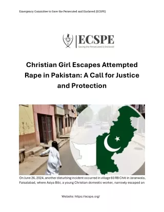 Christian Girl Escapes Attempted Rape in Pakistan