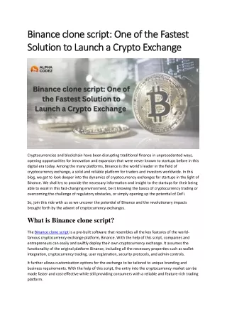 Binance clone script-One of the Fastest Solution to Launch a Crypto Exchange