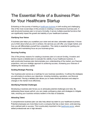 The Essential Role of a Business Plan for Your Healthcare Startup