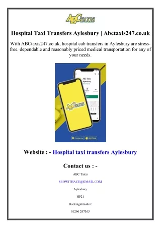 Hospital Taxi Transfers Aylesbury  Abctaxis247.co.uk