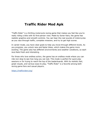 Traffic Rider Mod Apk