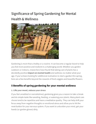 Significance of Spring Gardening for Mental Health & Wellness