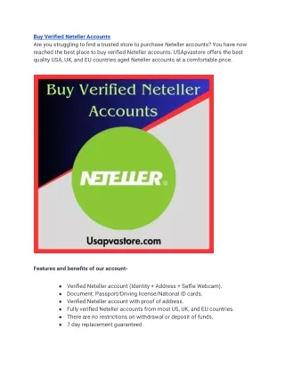 Buy Verified Neteller Accounts - New and Aged Available