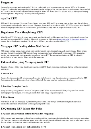 Mengenal Lebih Jauh Tentang RTP (Return to Player) dalam Slot Pulsa