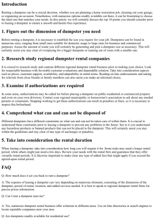 Leading 10 Things to Think About Before Leasing a Dumpster