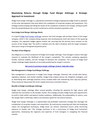 Hedge Fund Merger Arbitrage