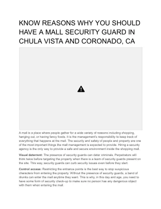 KNOW REASONS WHY YOU SHOULD HAVE A MALL SECURITY GUARD IN CHULA VISTA AND CORONADO, CA (1)