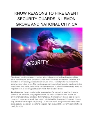 KNOW REASONS TO HIRE EVENT SECURITY GUARDS IN LEMON GROVE AND NATIONAL CITY, CA