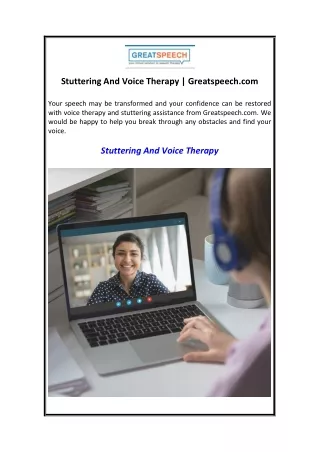 Stuttering And Voice Therapy  Greatspeech.com