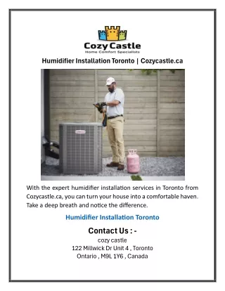 Humidifier Installation Toronto  Cozycastle.ca
