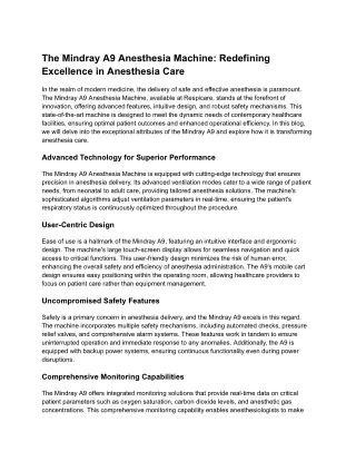 The Mindray A9 Anesthesia Machine_ Redefining Excellence in Anesthesia Care