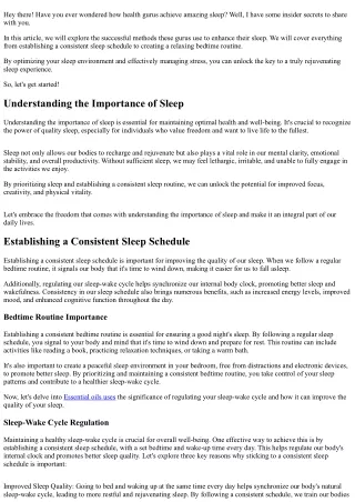 Successful Methods Used by Health Gurus for Enhanced Sleep