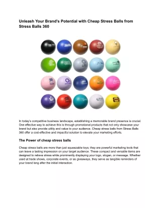 Unleash Your Brand's Potential with Cheap Stress Balls from Stress Balls 360