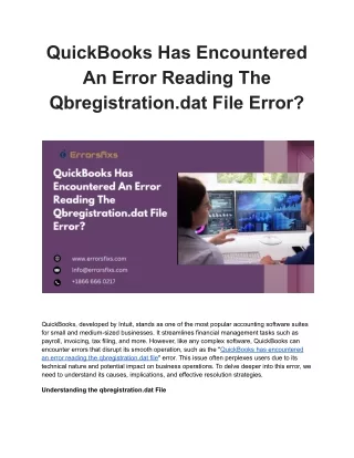 QuickBooks Has Encountered An Error Reading The Qbregistration.dat File Error
