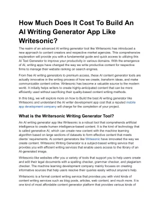 How Much Does It Cost To Build An AI Writing Generator App Like Writesonic