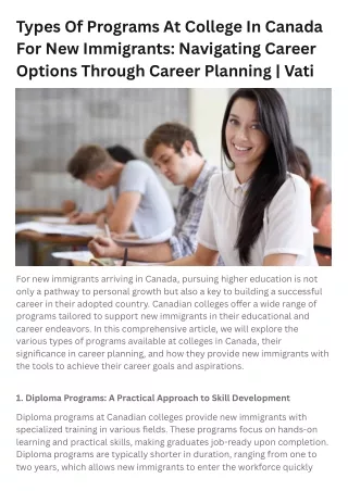 Types Of Programs At College In Canada For New Immigrants Navigating Career Options Through Career Planning  Vati