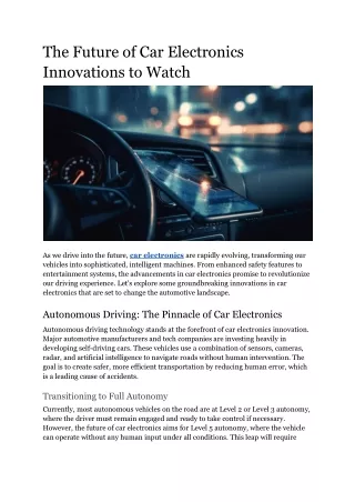 The Future of Car Electronics Innovations to Watch