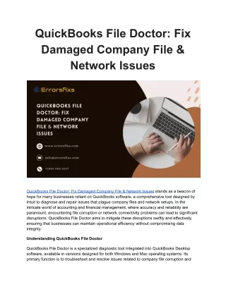 QuickBooks File Doctor: Fix Damaged Company File & Network Issues