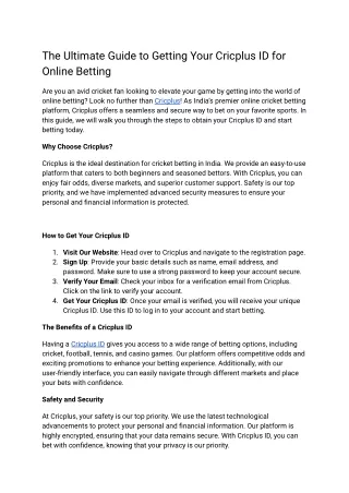 The Ultimate Guide to Getting Your Cricplus ID for Online Betting (1)