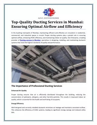 Reliable Ducting Services in Mumbai for Efficient HVAC Systems