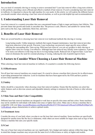 Choosing the Right Laser Hair Removal Machine in Lubbock