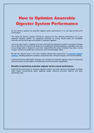 How to Optimize Anaerobic Digester System Performance