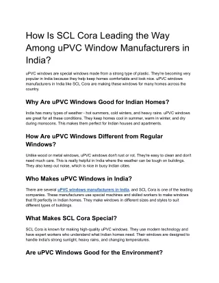 How Is SCL Cora Leading the Way Among uPVC Window Manufacturers in India