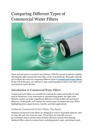 Comparing Different Types of Commercial Water Filters