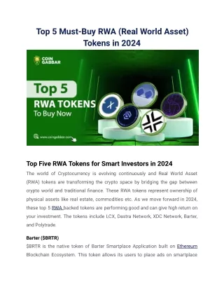 Top 5 Must-Buy RWA (Real World Asset) Tokens in 2024