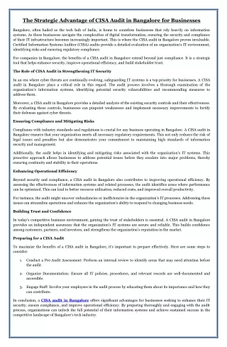The Strategic Advantage of CISA Audit in Bangalore for Businesses