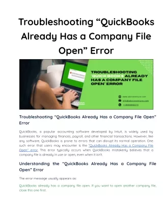 Troubleshooting “QuickBooks Already Has a Company File Open” Error