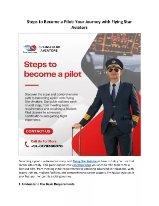 Steps to Become a Pilot: Your Journey with Flying Star Aviators