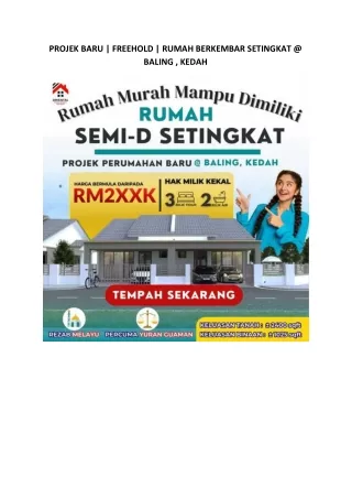 PROJEK BARU  FREEHOLD  RUMAH BERKEMBAR SETINGKAT @ BALING , KEDAH