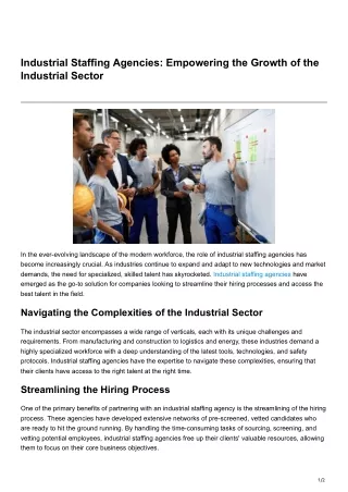 Industrial Staffing Agencies Empowering the Growth of the Industrial Sector