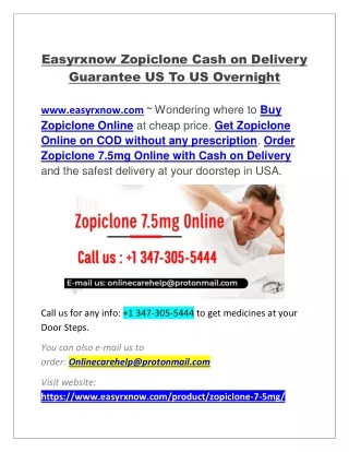 Easyrxnow Zopiclone Cash on Delivery Guarantee US To US Overnight