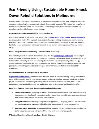 Eco-Friendly Living Sustainable Home Knock Down Rebuild Solutions in Melbourne