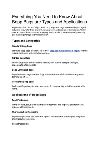 Everything You Need to Know About Bopp Bags are Types and Applications